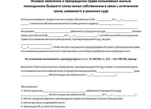 Прекращение права пользования жилым помещением